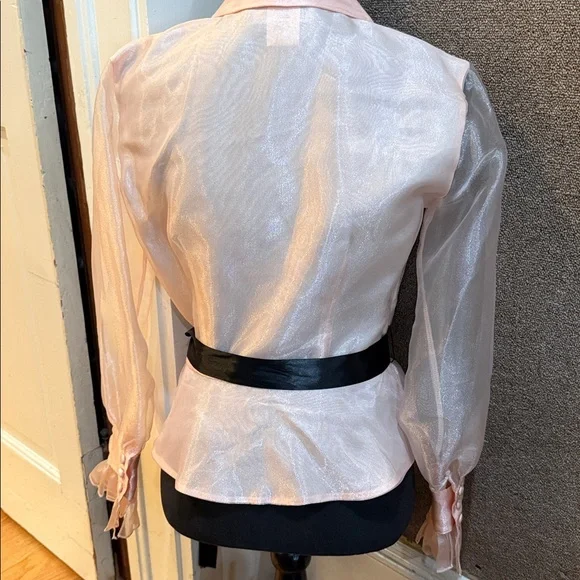Jessica Howard Pink Sheer Blouse with Black Ribbon - Picture 3 of 4